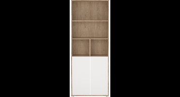 Giga Living Boekenkast Sign - Wit/Naturel - 2-Deurs - 80x34x205cm