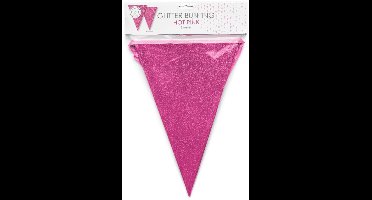 Glitter pink kartonnen vlaggenlijn slinger.