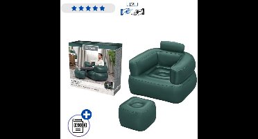 Bestway Opblaasbare Stoel 75137 Donkergrijs - Inflatable Armchair Voor Binnen En Buiten - Comfortabele Lounge Chair Met Zachte Velours Bekleding 107x99x80 cm Voor Camping Met Ebook
