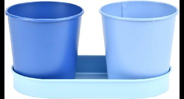 Esschert design - 50 tinten blauw bloempotjes op tray (1 set)