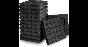 12 Stuks - Geluidsabsorberende Panelen - 30 x 30 x 5 cm - 25 Rasters Ontwerp - Akoestisch Schuim - Geluidsisolatie voor Studio & Kantoor - Zwart