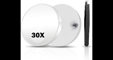 30X Vergrotende Make-up Spiegel met Zuignappen + RVS Pincet – Compact & Draagbaar – Wit