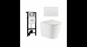 QeramiQ Dely Toiletset - 36.3x51.7cm - diepspoel - rimless - Inbouwreservoir met Geberit UP320 spoelmechanisme - softclose toiletzitting - mat witte bedieningsplaat - ronde knoppen - mat wit