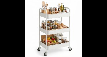 Keuken trolley op Wieltjes - 3 laags - Keukenrek - Serveerwagen - Kastje - Karretje - Opberg - Douche kastjes staand - Rekje - Wit - Luft