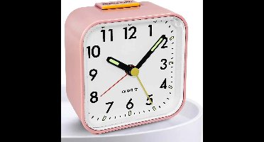 Wekker, Analoge Wekker Zonder Getik Met Nachtlampje, Werkt Op Batterijen, Luid Alarm, Sluimerfunctie, Geruisloze Werking, Lichtgevend Display, Draagbaar Ontwerp Voor Vaste Slapers - Roze
