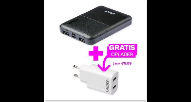 GRiXX Compact Powerbank 5000 mAh – USB-C & 2x USB-A – 3 Apparaten Tegelijk Opladen – LED Indicator – Noodpakket - Universeel voor iPhone, Samsung & Smartphones – Incl. Kabel