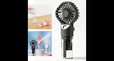 Draagbare vernevelingsventilator - Mini handmodel - Oplaadbaar - - met 4 instelbare snelheden - Werkt op batterijen - mistfunctie - voor kamperen en reizen in de buitenlucht - zwart