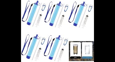 5x Personal Water Filter Straw - Waterfilter Survival & Outdoor - Noodpakket voor Thuis - Waterzuiveringsapparaat - Overlevingspakket(met karabijnhaak + spuit + verlengbuis)