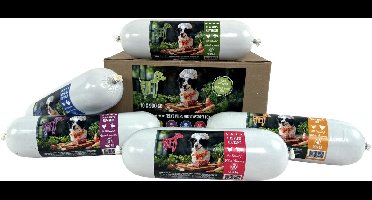 10x900 gr Freds gestoomd vers vlees worst assorti box hondenvoer