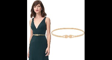 Elastische, smalle tailleband voor dames, smalle metalen tailleband voor jurken, veelzijdige stretch metalen ketting tailleband, Geschikt voor tailleomtrek 72-110 cm, Gouden