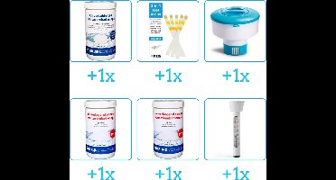 Zwembad Onderhoudspakket - Onderhoud Zwembad - bevat Chloor - Testrips - Chloordrijver - PH-min - PH-plus en Thermometer (6-delig)