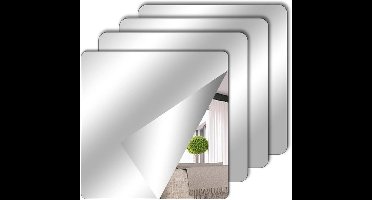 4-delige zelfklevende tegelspiegelset – Acryl spiegel – Flexibel, frameloos voor wanddecoratie in woonkamer, badkamer en slaapkamer – Schoolspiegel, spiegelstickers, kastspiegel (15 x 15 cm)