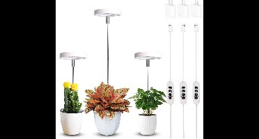 3 stuks kweeklamp - voor kamerplanten in kleine potten - volledig spectrum, automatische timer van 3/9/12 uur, 10 dimstanden en verstelbare hoogte - compacte kweeklamp voor vetplanten, kruiden en bladplanten in huis/kantoor - wit