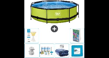 EXIT Rond Lime Frame Zwembad - 300 x 76 cm - Inclusief Pomp Onderhoudspakket - Solarzeil - Vloertegels - 7-delig