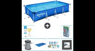 Bestway Rechthoekig Steel Pro Zwembad - 400 x 211 x 81 cm - Blauw - Inclusief Pomp Afdekzeil - Onderhoudspakket - Vloertegels - 7-delig
