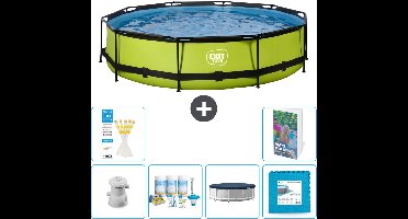 EXIT Rond Lime Frame Zwembad - 360 x 76 cm - Inclusief Pomp Onderhoudspakket - Afdekzeil - Vloertegels - 7-delig