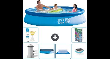 Intex Rond Opblaasbaar Easy Set Zwembad - 366 x 76 cm - Blauw - Inclusief Pomp Afdekzeil - Grondzeil - Verlichting - 7-delig