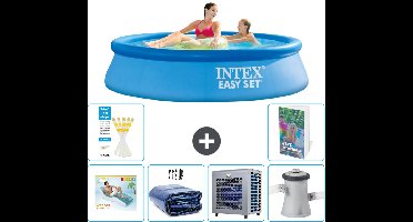 Intex Rond Opblaasbaar Easy Set Zwembad - 244 x 61 cm - Blauw - Inclusief Loungebed - Solarzeil - Warmtepomp - Zwembadfilterpomp - 7-delig