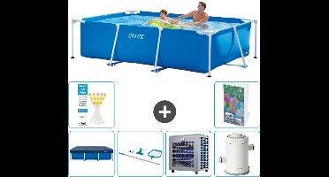 Intex Rechthoekig Frame Zwembad - 260 x 160 x 65 cm - Blauw - Inclusief Afdekzeil - Schoonmaakset - Warmtepomp - Zwembadfilterpomp - 7-delig