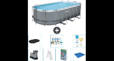 Bestway Ovaal Power Steel Zwembad - 549 x 274 x 122 - Grijs - Inclusief Pomp - Ladder - Afdekzeil - Onderhoudspakket - Grondzeil - 8-delig