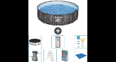 Bestway Rond Steel Pro MAX Zwembad - Houtprint - 427 x 107 cm - Inclusief Pomp - Ladder - Afdekzeil - Filter - Grondzeil - 8-delig