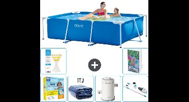 Intex Rechthoekig Frame Zwembad - 220 x 150 x 60 cm - Blauw - Inclusief Onderhoudspakket - Solarzeil - Zwembadfilterpomp - Stofzuiger - 7-delig