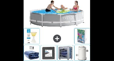 Intex Rond Prism Frame Zwembad - 305 x 76 cm - Grijs - Inclusief Solarzeil - Vloertegels - Warmtepomp - Zwembadfilterpomp - 7-delig