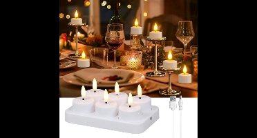 6 Oplaadbare Theelichtjes Met Laadstation - Theelichtjes - Kaarsen - Voor Kamer - Woonkamer - Halloween - Kerstmis - Tafel - Feestdecoratie(Geen Afstandsbediening)