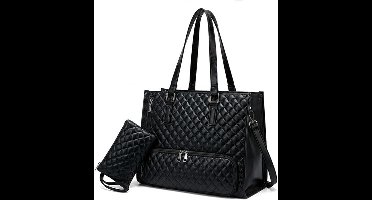 Damestas met 2-in-1 lunchfunctie, laptoptas voor 15,6-inch laptops met geïsoleerd lunchvak, gewatteerde laptoptas met grote capaciteit, inclusief portemonnee