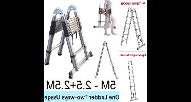 Vouwladder – Uitschuifladder – Multiladder – Huishoudtrap – Roestvrijstalen 2-in-1 Ladder – 5 Meter Werkhoogte – Max. 150 kg Belastbaar
