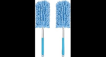 2 stuks mini-stofdoeken voor het schoonmaken - 360° buigbare handstofdoeken met verlengstang - Wasbare kleine stofdoek voor auto-interieur, kantoor en meubels - blauw