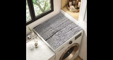 Wasmat, 50 x 60 cm, wasmachinehoes, universeel, zacht en in maat verstelbaar, geschikt voor wasmachines en drogers, grijs houtnerfpatroon.