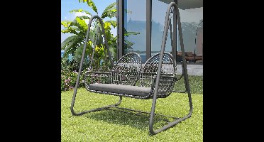 Tuinschommel - Dubbele Schommelbank - Schommelstoel - Tuin - Schommel - 2 Personen - met Rugleuning – PE Rattan & Metalen Frame – Donkergrijs