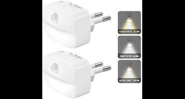 2 stuks Smart Bewegingssensor Nachtlampje - EU Stopcontact - 3 Lichtstanden - PIR Sensor - LED Nachtlampje voor Gang, Trap en Badkamer