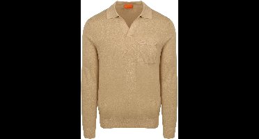 Suitable Longsleeve Knitted Poloshirt Riva Pocket Sand - Maat M - Heren - Pullover - Polo shirt Heren met Lange mouwen