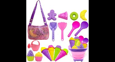 Paarse-Ijs-Cream-Zand-Speelgoed-Set-met-Willekeurig-Kleurige-Accessoires-Inklapbare-Zandbak-Reis-Zandemmer-met-Ijs-Cream-Vormen-voor-Kinderen