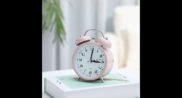 Wekker 10 cm - Dubbele bel, groen, stil, niet-tikkend, kwarts, werkt op batterijen, extra luid, met achtergrondverlichting, voor nachtkastje, vintage retrostijl, decoratieve bureauklok