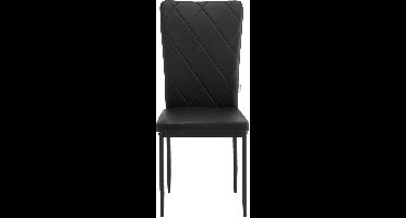 Stoel - Eetkamerstoelen - Set van 4 Leer Eetkamerstoelen - Ergonomisch - Metalen Poten - Hoge Rugleuning - Comfortabel & Stabiel – Voor Keuken - Eetkamer - 42x94.5x 59cm - Zwart Leer