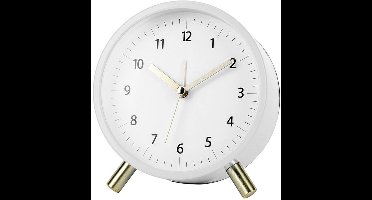 Witte stille analoge wekker – metalen ronde wekker met nachtlampje, batterij aangedreven, geruisloos zonder tikken, ideaal voor slaapkamer, bureau, kinderen, studenten, ouderen en als cadeau