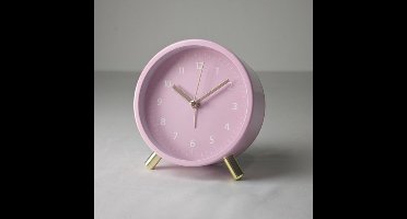Analoge wekker - Superstille, niet-tikkende kleine klok met nachtlampje - Werkt op batterijen, eenvoudig ontwerp - Eenvoudig in te stellen voor kantoor, slaapkamer, nachtkastje, bureau, kinderen, volwassenen -roze
