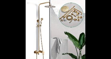 Douchekop – Douche Set – Regendouche – Handdouche – Hoofddouche – Goudkleurig – Messing & Roestvrij Staal – Verstelbare Hoogte 80-117 cm