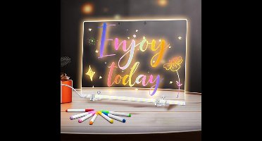 Lichttekentablet, LED-notitiebord voor kinderen, LED-lichtgevend acrylbord, herschrijfbaar memobord met standaard, 7 pennen, 30 x 20 cm
