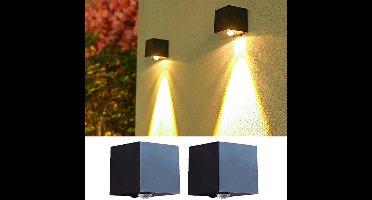 Solar Wandlampen voor Buiten - 2 Stuks - Warm Wit Licht - Downlight Muurverlichting - Waterdichte Schuttingverlichting - Sfeervolle Gevelverlichting voor Terras, Tuin & Oprit - Zwart