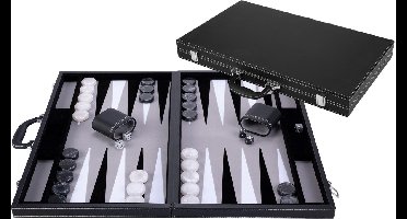 Backgammon 21 inch - Grijs, Zwart & Wit Ingelegd Bord - Luxe Zwarte Koffer met Handvat - Engelhart