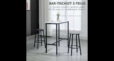 Barset – Barkrukset – Bartoestel – Bartafel – Barmeubel – Wit Marmerlook Tafelblad – Stevig Stalen Frame