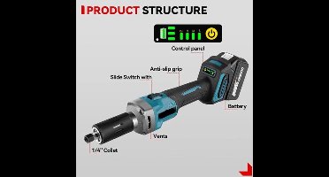 Rechte Slijpmachines - Met Brushless - 2000W Draadloze - 35000RPM - 6mm Slijpmachine - 4 Snelheden Variabel -18V - Professionele Slijprotools - voor Graveer - Polijstmachine - Snijden - Zonder Batterij