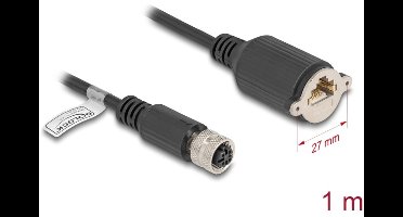 Delock M12 Cable D-coded 4 pin female to RJ45 jack for installation Cat.5e FTP 1 m black