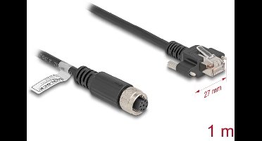 Delock M12 Cable A-coded 8 pin female to RJ45 plug with screws Cat.5e FTP 1 m black