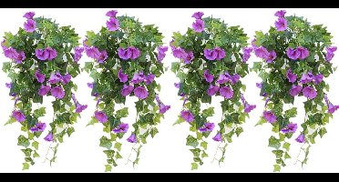 4 Stuks Kunstmatige Morning Glory Hangbloemen - Nep Plastic Kunstmatige Morning Glory Klimplanten - Wanddecoratie voor Thuis, Balkon, tuin en Buiten (Paars)