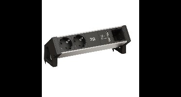 BACHMANN DESK2 ALU ZWART 2x geaard stopcontact, 1x USB oplader en 1x ABD GST18